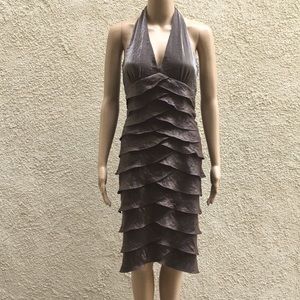 Adrianna Papell bronze shutter pleat halter dress